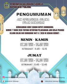 Jam Pelayanan Selama Bulan Ramadhan 2026